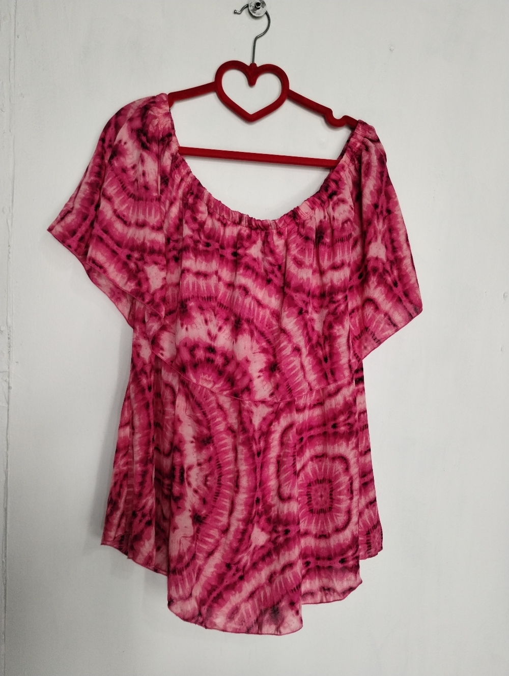 Ashley Stewart Pink Tie-Dye Off-Shoulder Blouse